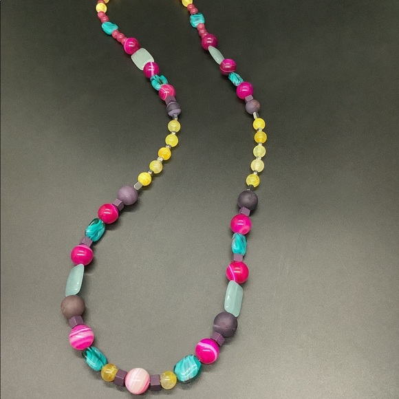 Purple and Yellow Agate Beaded Boho Necklace - Picture 8 of 11